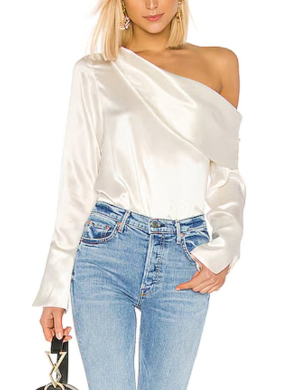 ALIX NYC 100% Silk Cream Satin White One-Shoulder Elegant Bodysuit Size XS